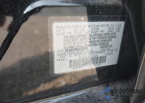 2018 Nissan Sentra Sv из США, поврежденный, VIN 3N1AB7AP5JL623785